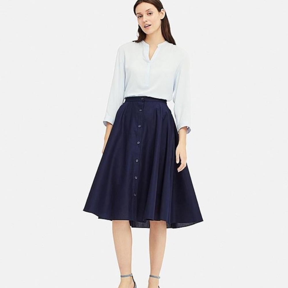 Uniqlo Navy Button Full Skirt